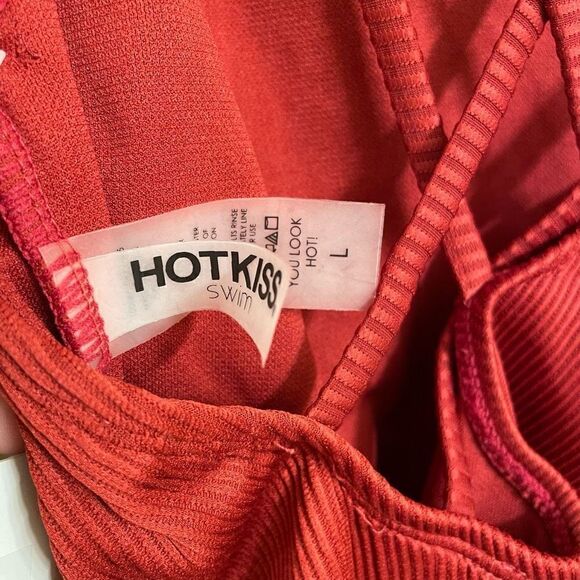 Hot Kiss Dark Red Ribbed Cross Back One Piece Swimsuit, L NWT - Picture 4 of 4